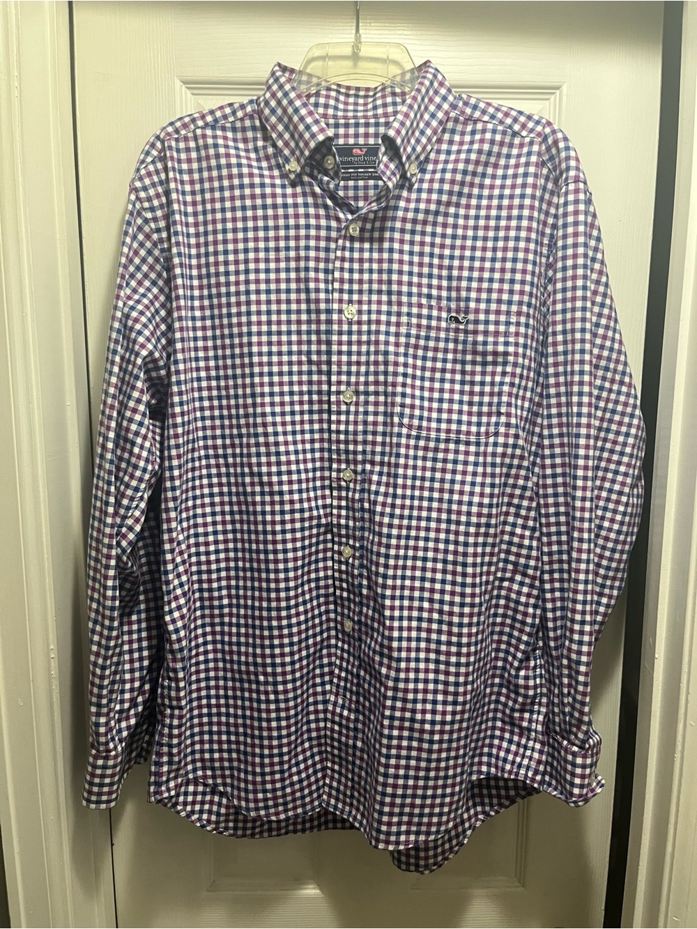 Vineyard Vines Classic Fit Tucker Shirt Mens Medium Purple Blue Check Button Up